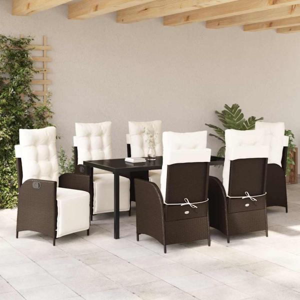 7-teiliges Garten-Essensemble Braun Poly-Rattan