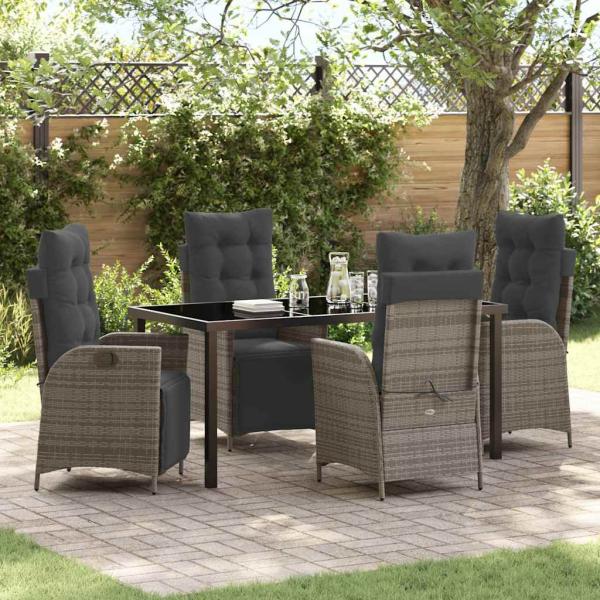 ARDEBO.de - 5-teiliges Set für Garten-Essbereich Grau Poly Rattan