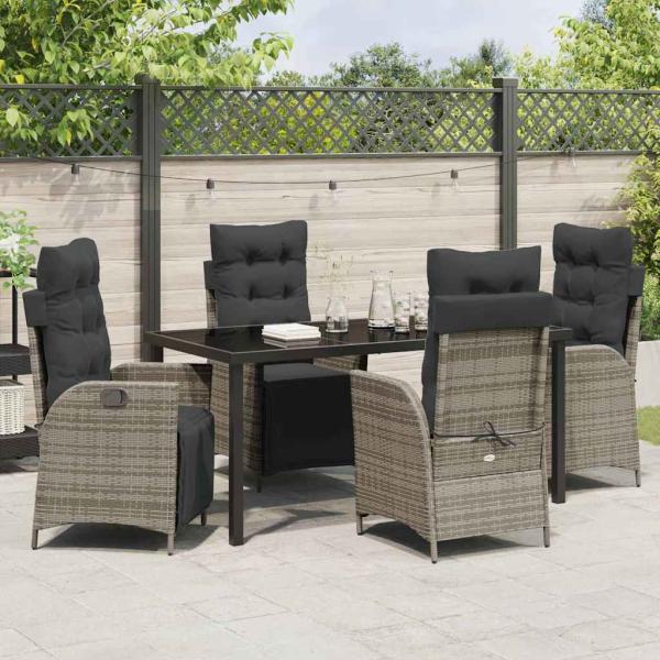 5-teiliges Set für Garten-Essbereich Grau Poly Rattan