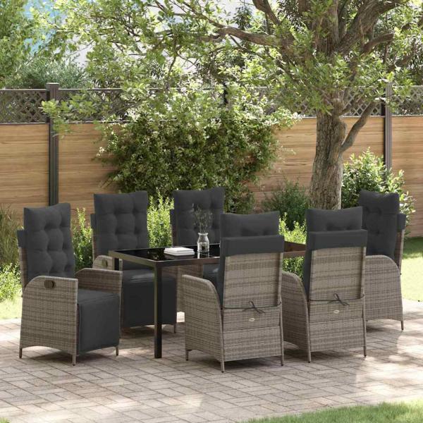 ARDEBO.de - 7-teiliges Garten-Esszimmer-Set Grau Poly-Rattan