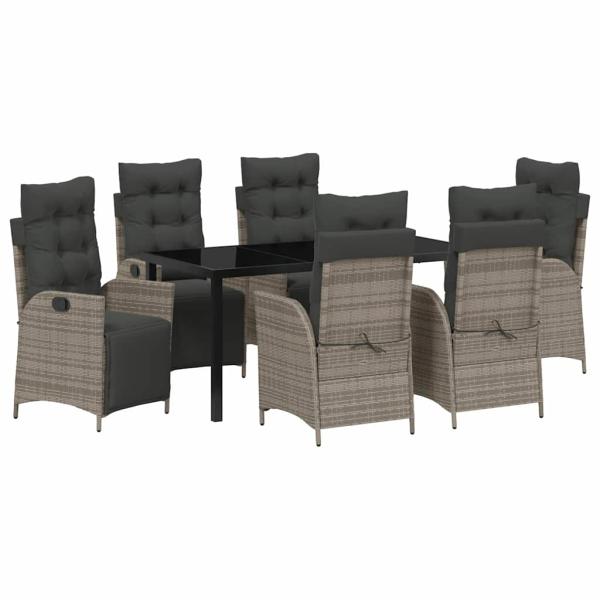7-teiliges Garten-Esszimmer-Set Grau Poly-Rattan