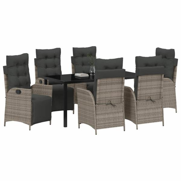 7-teiliges Garten-Esszimmer-Set Grau Poly-Rattan