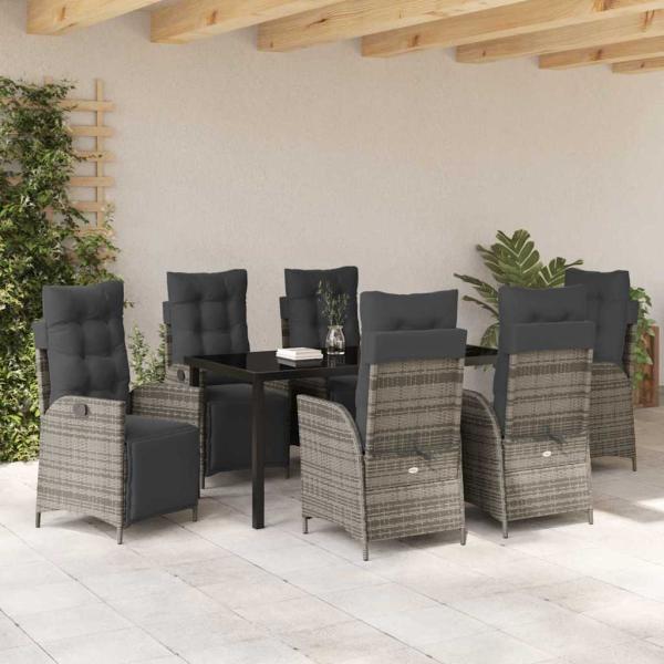 7-teiliges Garten-Esszimmer-Set Grau Poly-Rattan