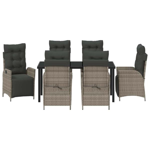 7-teiliges Garten-Esszimmer-Set Grau Poly-Rattan