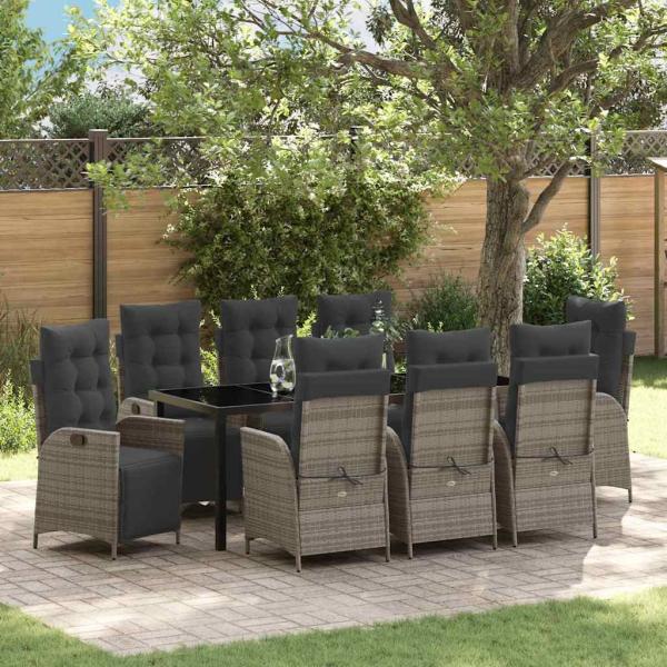 ARDEBO.de - Garten Essgruppe 9 stk. Grau Poly-Rattan
