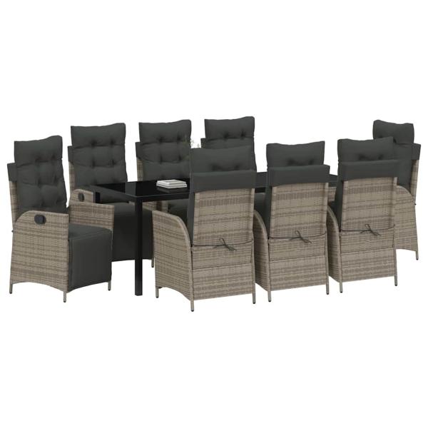 9-teiliges Garten-Ess-Set Grau Poly-Rattan