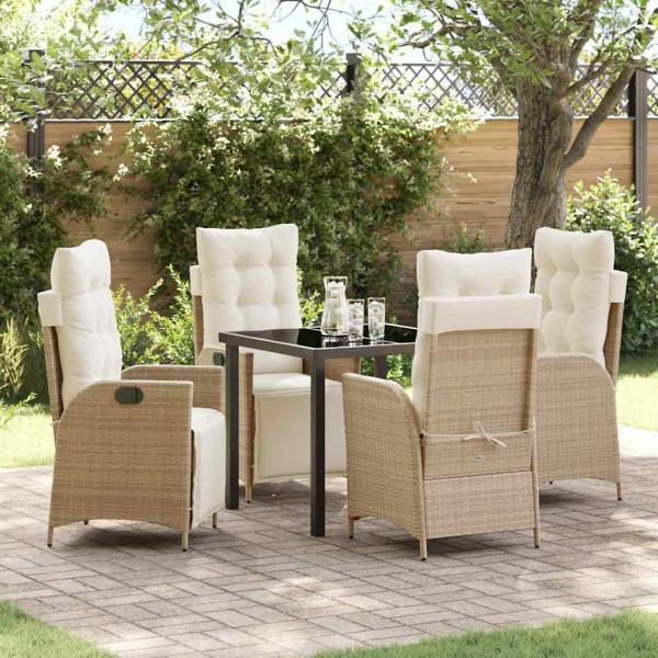 ARDEBO.de - 5-teiliges Garten-Ess-Set in Beige aus Poly Rattan