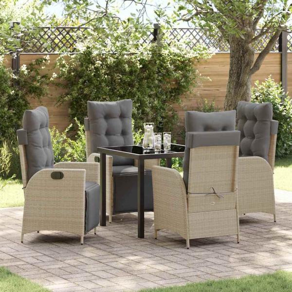 ARDEBO.de - 5-teiliges Garten-Dining-Set Beige Poly-Rattan