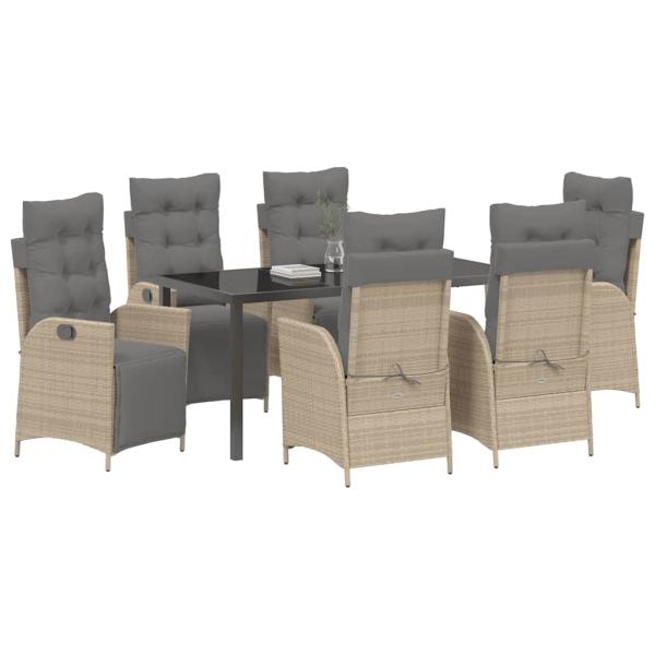 7-teiliges Garten-Esszimmer-Set Beige Poly Rattan