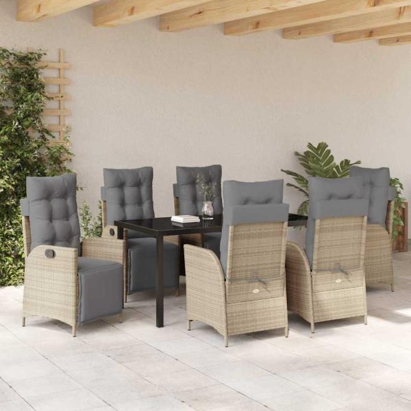 7-teiliges Garten-Esszimmer-Set Beige Poly Rattan