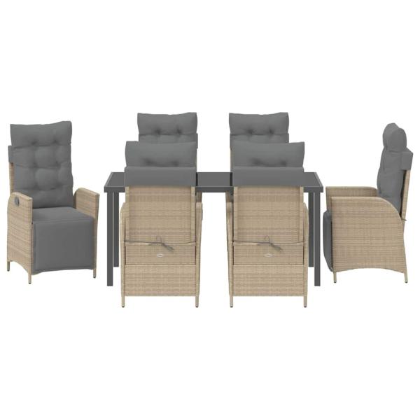 7-teiliges Garten-Esszimmer-Set Beige Poly Rattan