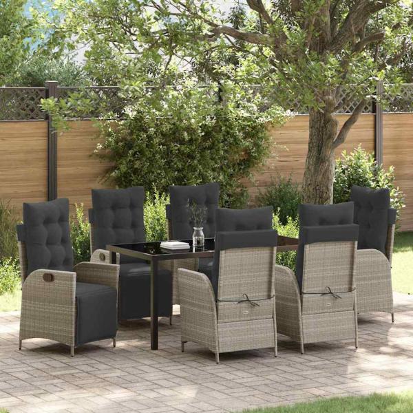 ARDEBO.de - 7-teiliges Garten Esszimmer Set hellgrau Poly-Rattan