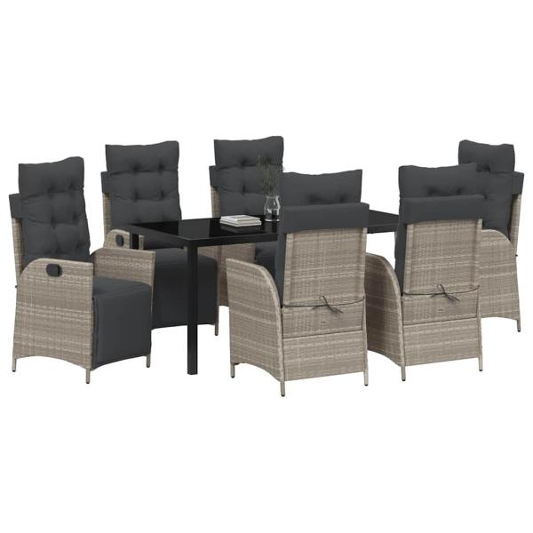 7-teiliges Garten Esszimmer Set hellgrau Poly-Rattan