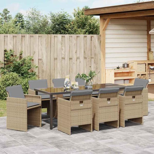 Garten Essgruppe 9 stk. Beige Poly-Rattan
