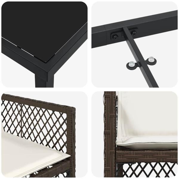 5-teiliges Garten Esstisch Set mit Kissen Braun Poly Rattan, Gartentisch Schwarz 80x80x73 cm Sicherheitsglas