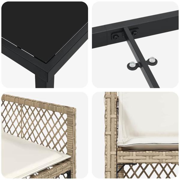ARDEBO.de - 5-teilige Garten Essgruppe mit Kissen Beige Poly-Rattan, Gartentisch Schwarz 140x80x73 cm Gehärtetes Glas