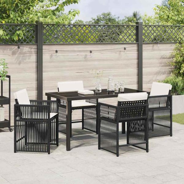 5-teilige Garten Essgruppe mit Kissen Schwarz Poly-Rattan