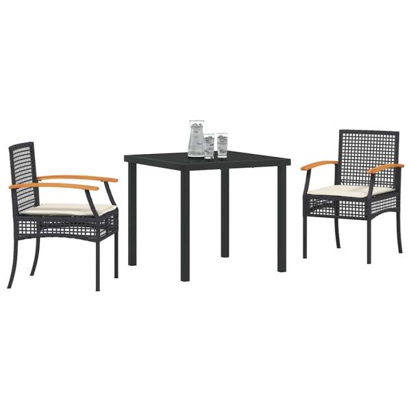 Garten-Dining-Set mit Kissen Schwarz Poly-Rattan