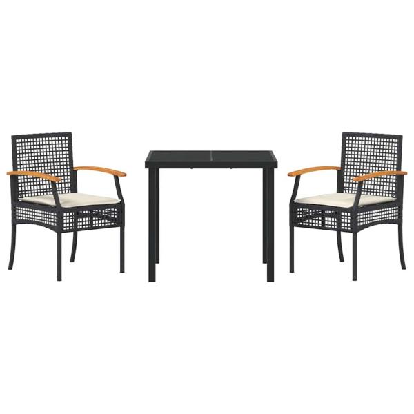 Garten-Dining-Set mit Kissen Schwarz Poly-Rattan