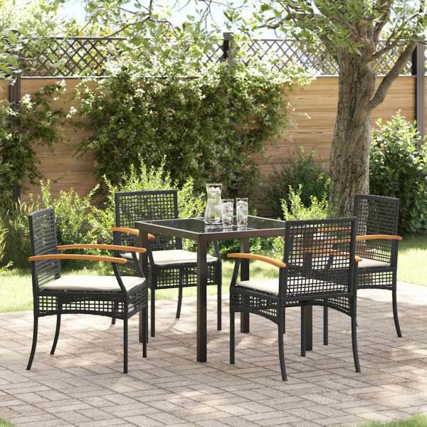 ARDEBO.de - 5-teiliges Garten-Ess-Set mit Kissen Schwarz Poly Rattan