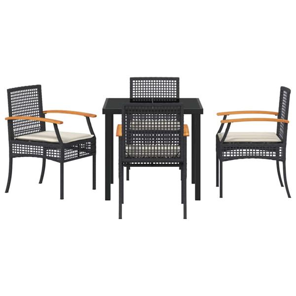 5-teiliges Garten-Ess-Set mit Kissen Schwarz Poly Rattan