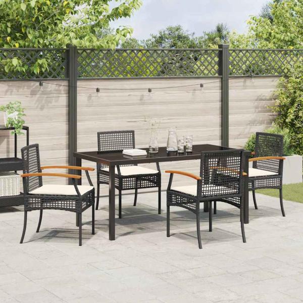 5-teiliges Garten-Dining-Set mit Kissen Schwarz Poly-Rattan