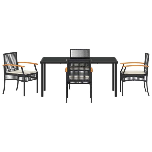 5-teiliges Garten-Dining-Set mit Kissen Schwarz Poly-Rattan