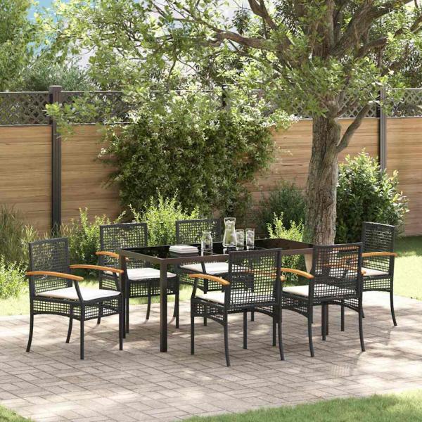 ARDEBO.de - 7-teiliges Garten-Essensemble mit Kissen Schwarz Poly Rattan