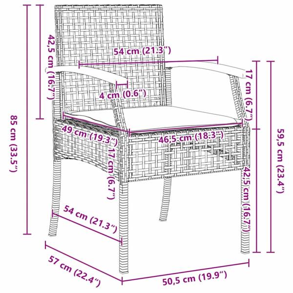 7-teiliges Garten-Essensemble mit Kissen Schwarz Poly Rattan