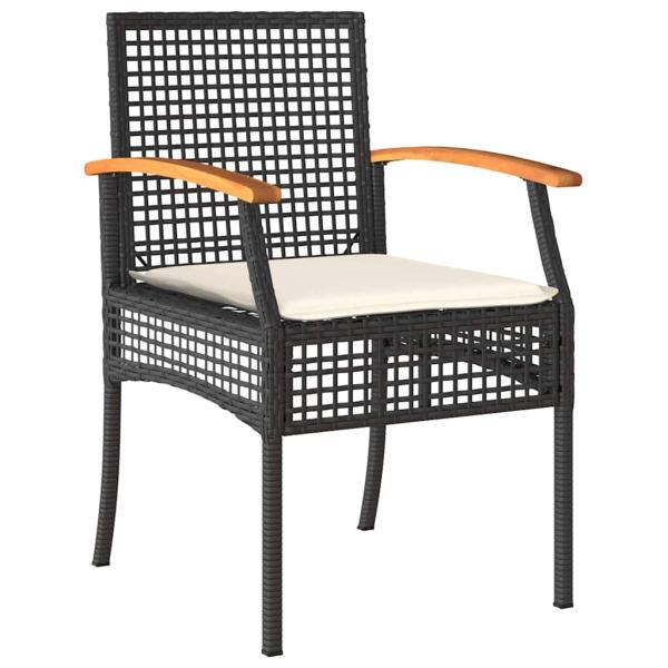 7-teiliges Garten-Ess-Set mit Kissen Schwarz Poly-Rattan
