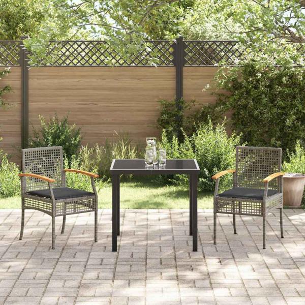 3-teiliges Garten-Ess-Set mit Kissen Grau Poly-Rattan