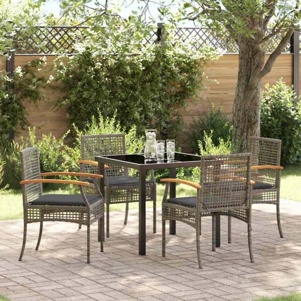 ARDEBO.de - 5-teiliges Garten-Dining-Set mit Kissen Grau Poly-Rattan