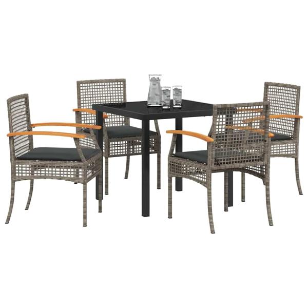 5-teiliges Garten-Dining-Set mit Kissen Grau Poly-Rattan