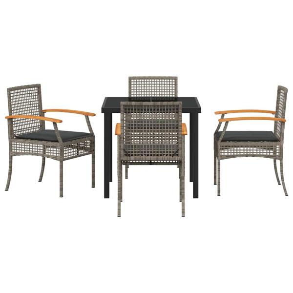 5-teiliges Garten-Dining-Set mit Kissen Grau Poly-Rattan
