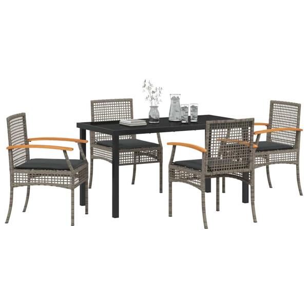 5-teiliges Gartenessset mit Kissen in Grau aus Poly Rattan