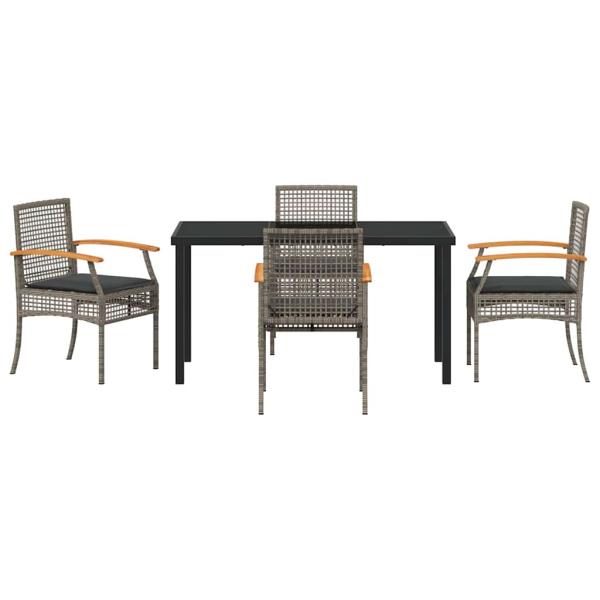 5-teiliges Gartenessset mit Kissen in Grau aus Poly Rattan