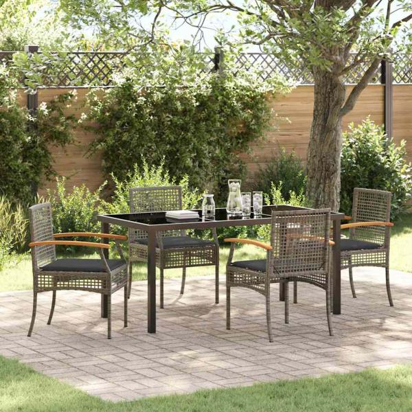 ARDEBO.de - 5-teiliges Gartentischset mit Kissen Grau Poly-Rattan