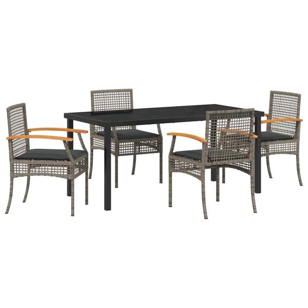 5-teiliges Gartentischset mit Kissen Grau Poly-Rattan