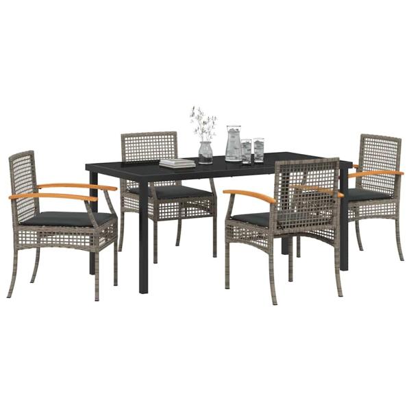 5-teiliges Gartentischset mit Kissen Grau Poly-Rattan