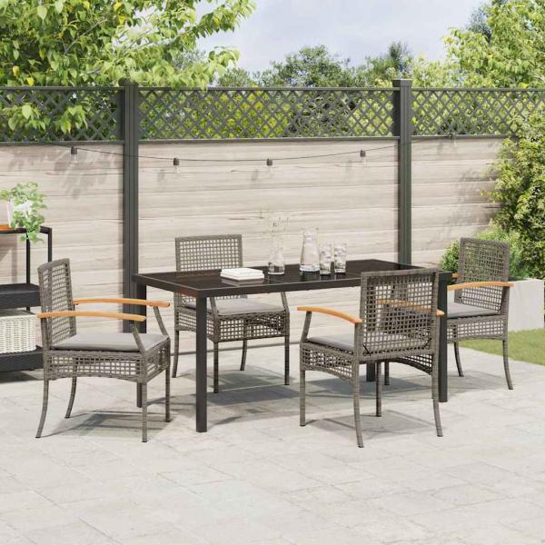 5-teiliges Gartentischset mit Kissen Grau Poly-Rattan