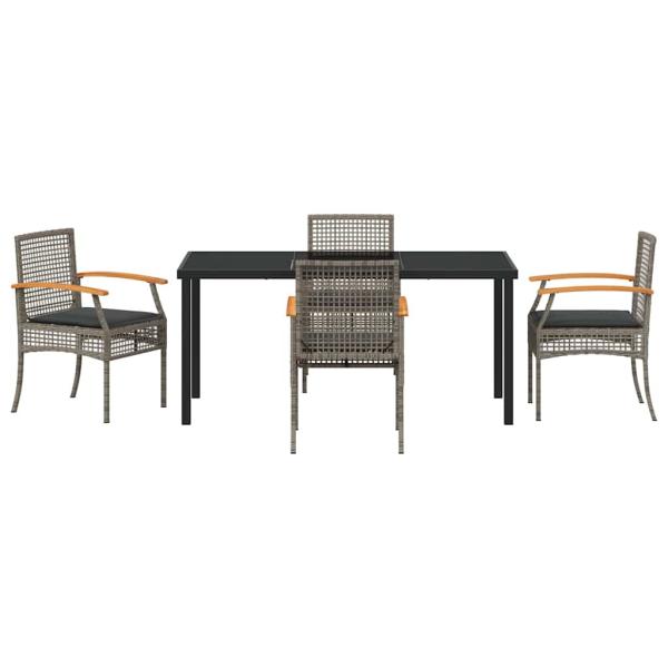 5-teiliges Gartentischset mit Kissen Grau Poly-Rattan