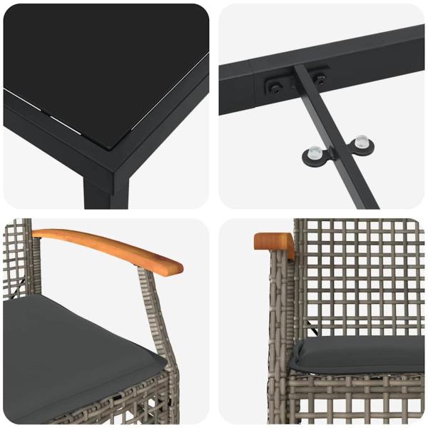 5-teiliges Gartentischset mit Kissen Grau Poly-Rattan