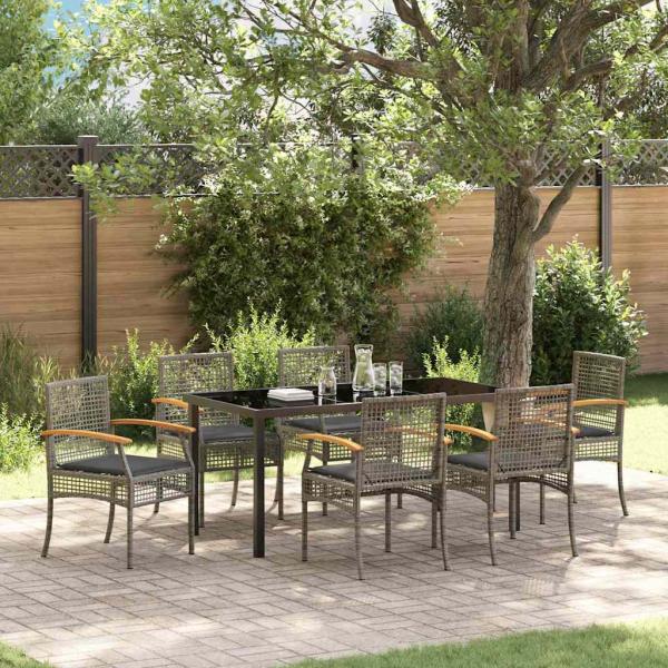 ARDEBO.de - 7-teiliges Garten-Essset mit Kissen Grauer Poly-Rattan