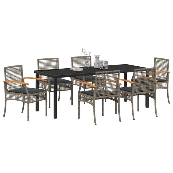 Garten Essgruppe 7 stk. Grau und Schwarz Rattan