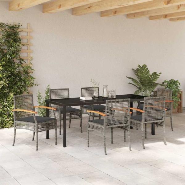 Garten Essgruppe 7 stk. Grau und Schwarz Rattan