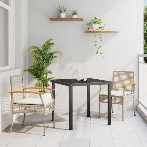 ARDEBO.de - 3-teiliges Garten-Ess-Set mit Kissen Beige Poly-Rattan