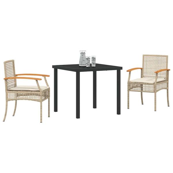 3-teiliges Garten-Ess-Set mit Kissen Beige Poly-Rattan
