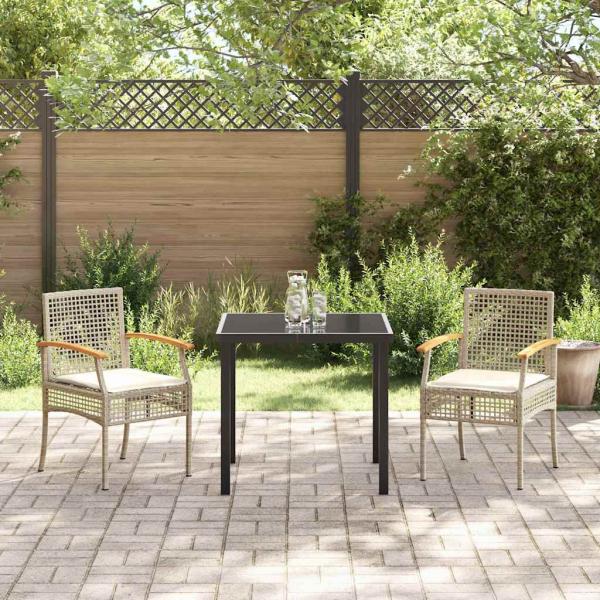 3-teiliges Garten-Ess-Set mit Kissen Beige Poly-Rattan