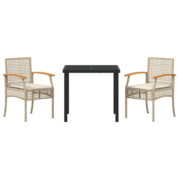 3-teiliges Garten-Ess-Set mit Kissen Beige Poly-Rattan