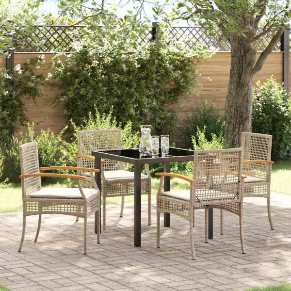 ARDEBO.de - 5-teiliges Garten-Ess-Set mit Kissen in Beige Poly-Rattan